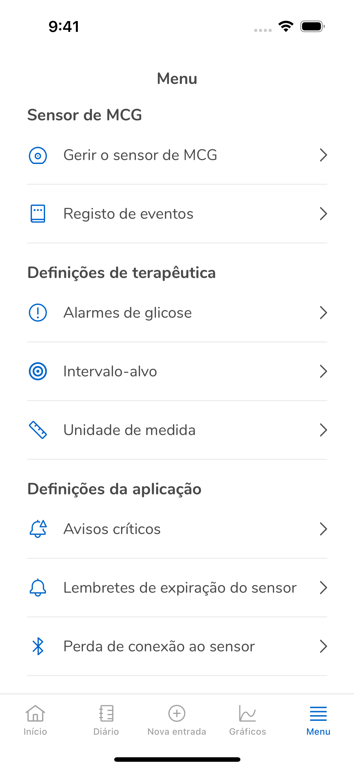 tilização do sensor se encontram nas Definições da aplicação.