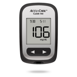 Imagem que mostra o medidor de glicemia Accu-Chek® Guide Me, concebido para pessoas com diabetes.