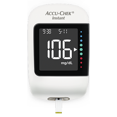 Imagem demonstrativa do medidor de glicemia Accu-Chek® Instant, concebido para pessoas com diabetes.